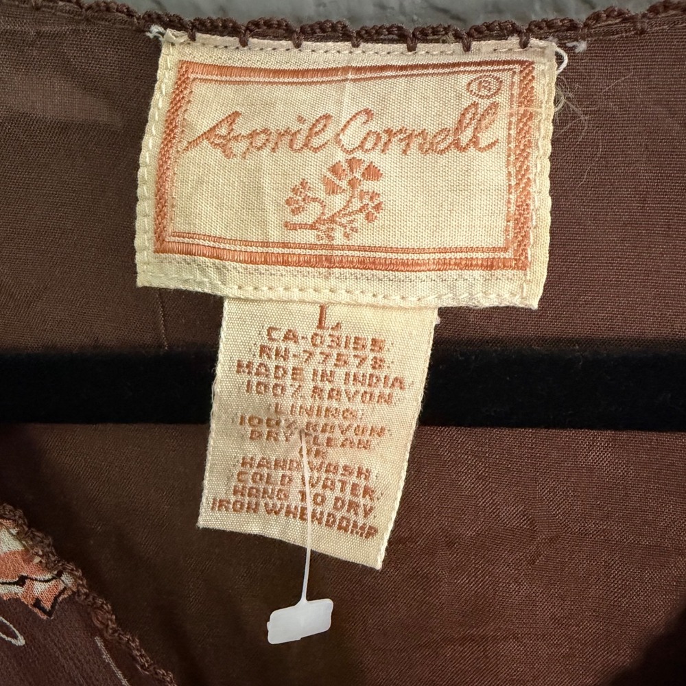 VTG April Cornell Brown Floral Tulip Rayon Maxi Dress SzL Romantic Cottage - Picture 4 of 10